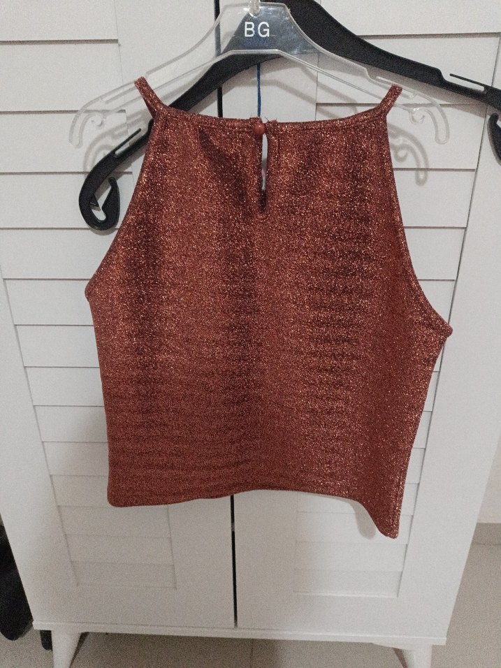 Parlak bakır rengi Kısa Örme Kadın Atlet - Görsel 2