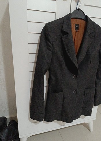 Antrasit Düğmeli Kadın Yün Blazer - Görsel 3