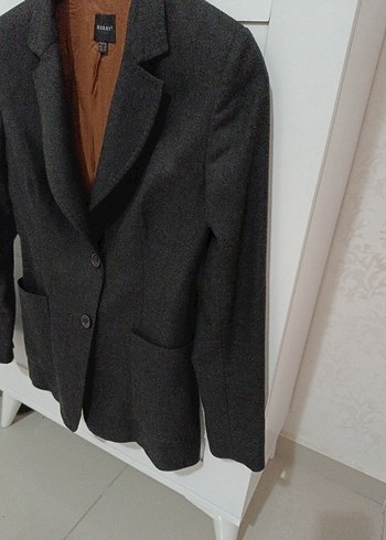 Antrasit Düğmeli Kadın Yün Blazer - Görsel 4