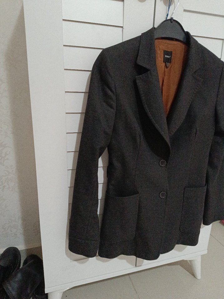 Antrasit Düğmeli Kadın Yün Blazer - Görsel 3