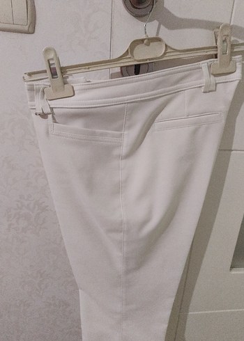 Beyaz Midi Kadın Kumaş Pantolon - Görsel 2