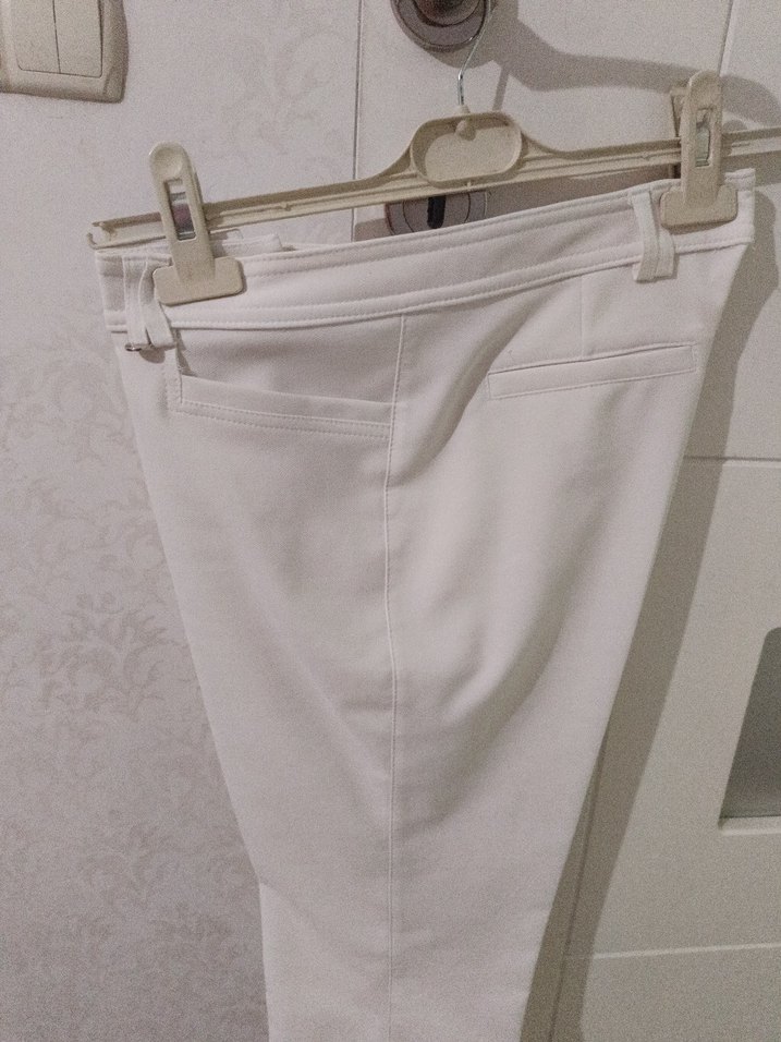 Beyaz Midi Kadın Kumaş Pantolon - Görsel 2
