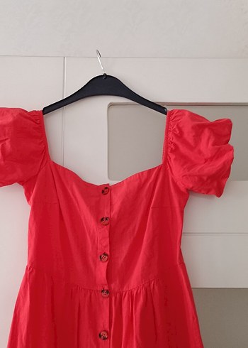 Düğmeli nar çiçeği rengi Uzun Bohem Elbise - Görsel 2