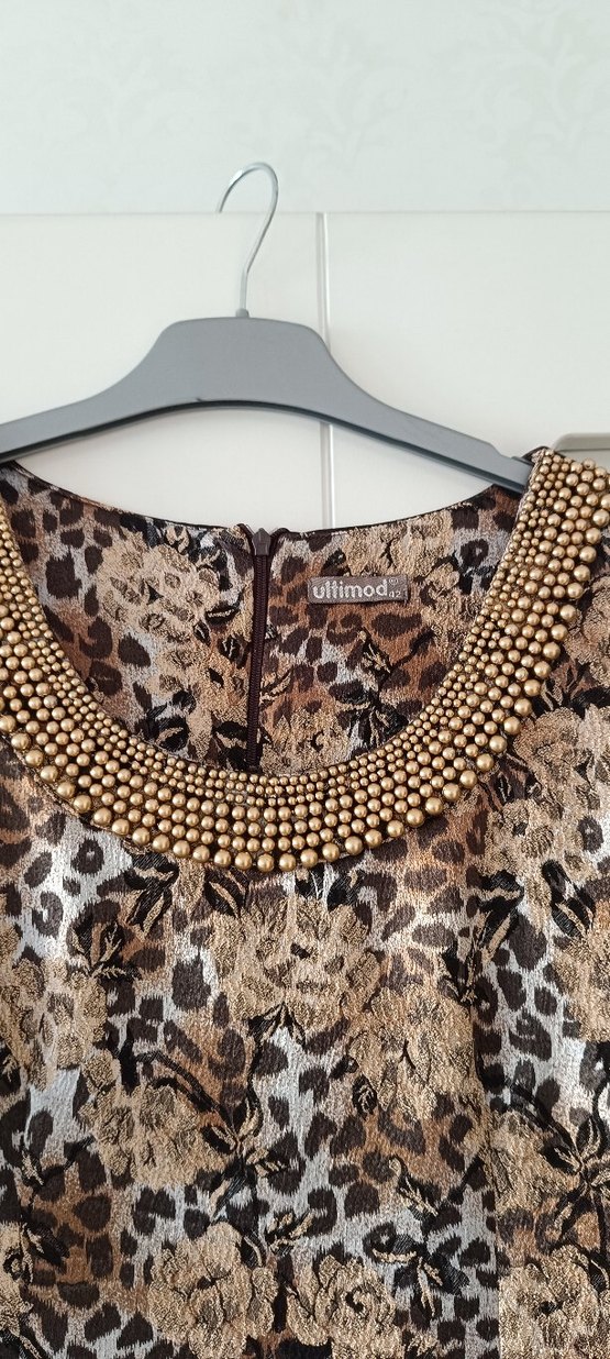 Bohem Uzun Kollu Kahverengi Desenli Elbise - Görsel 2