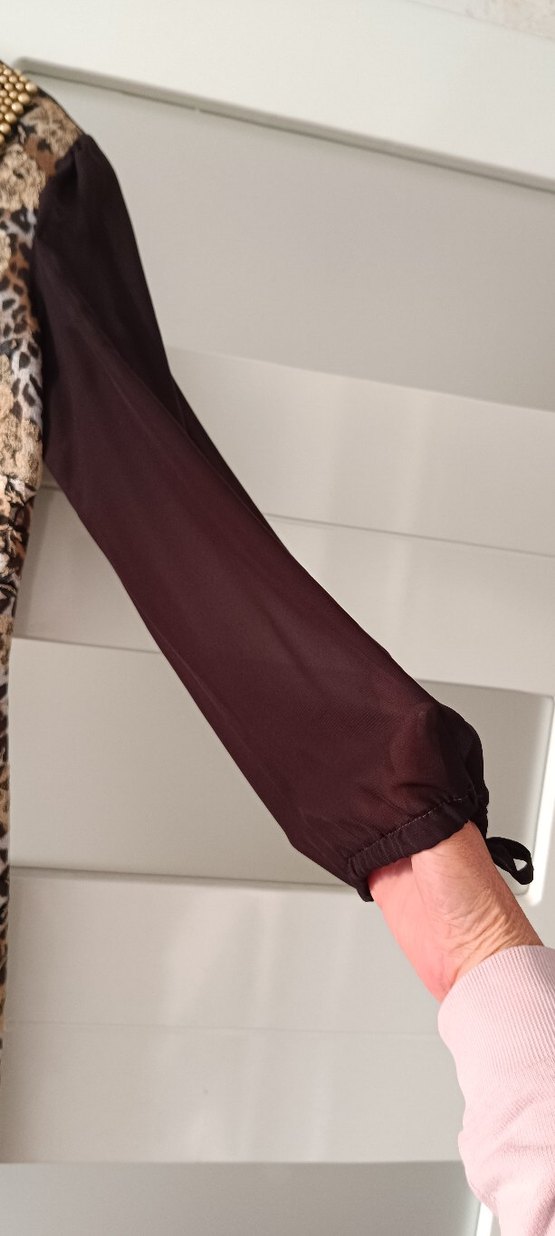 Bohem Uzun Kollu Kahverengi Desenli Elbise - Görsel 3