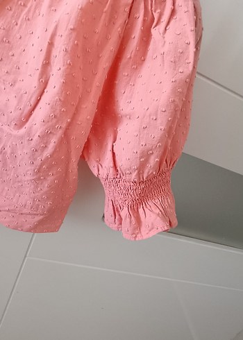 Düğmeli V Yaka Kısa crop Keten Bluz - Görsel 5