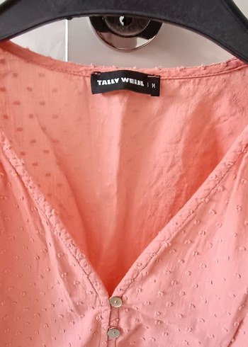 Düğmeli V Yaka Kısa crop Keten Bluz - Görsel 4