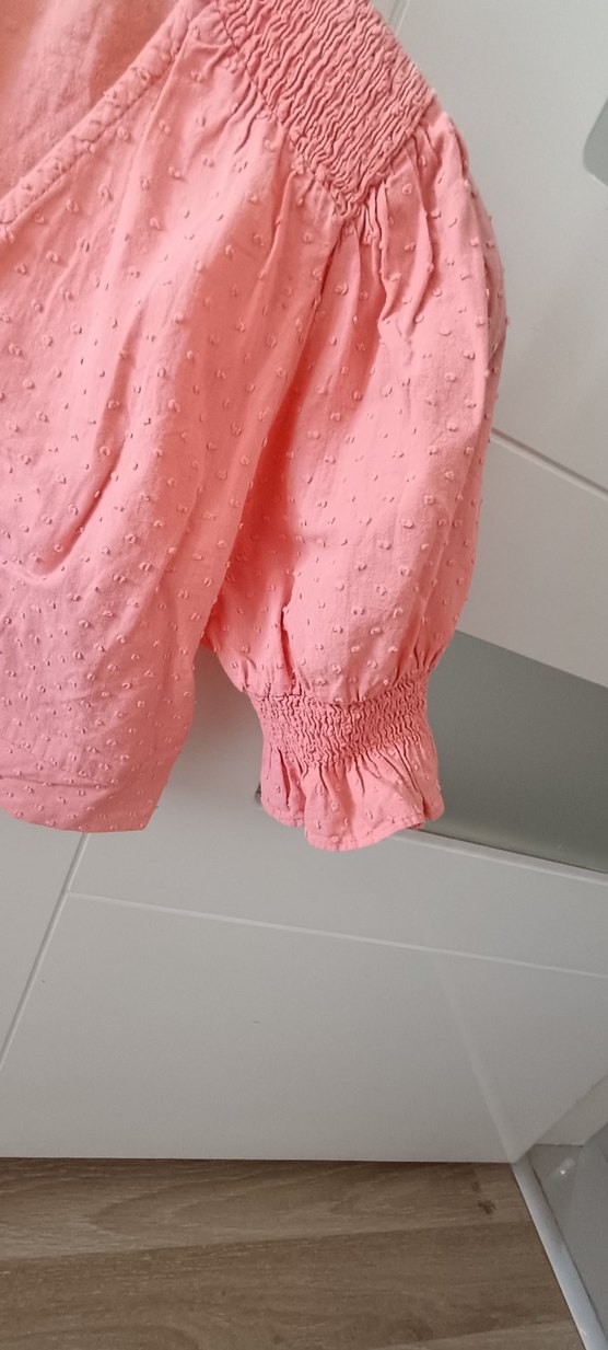 Düğmeli V Yaka Kısa crop Keten Bluz - Görsel 5