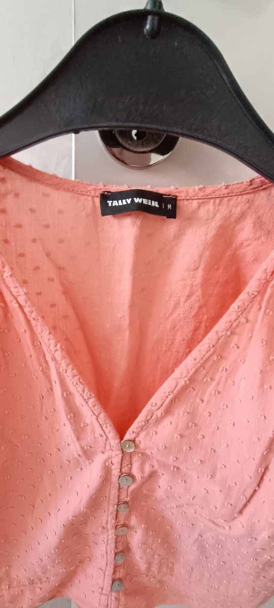 Düğmeli V Yaka Kısa crop Keten Bluz - Görsel 4