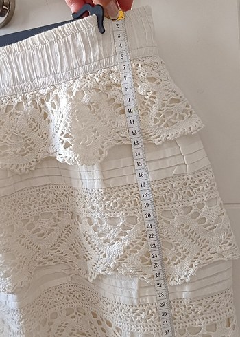 Nakışlı Beyaz Bohem Mini Etek - Görsel 3