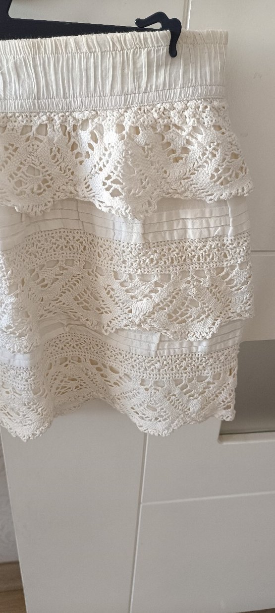 Nakışlı Beyaz Bohem Mini Etek - Görsel 2