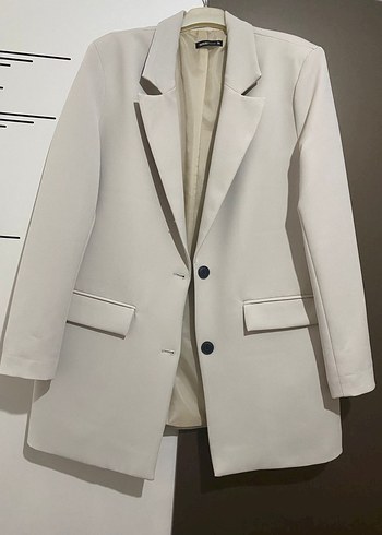 Düğmeli Açık Krem Kadın Blazer Ceket