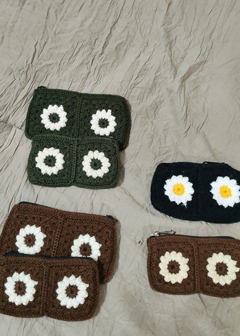 Siyah Örgü Papatya Desenli Kadın Çanta - Görsel 4