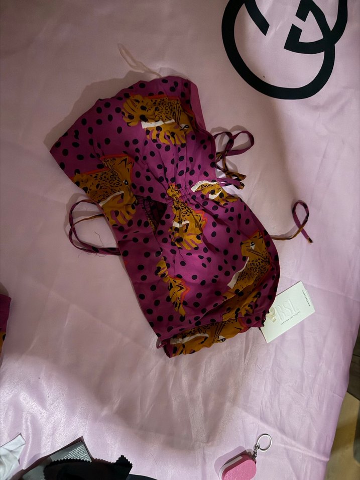 Mor Leopar Desenli Kadın alt üst yırtmaçlı takım - Görsel 2