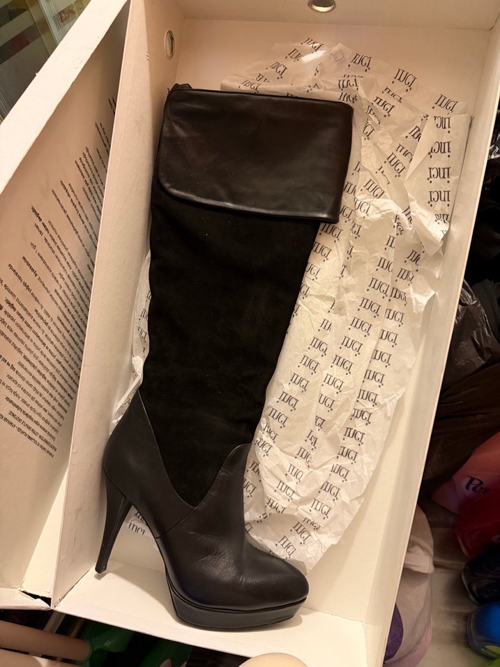 Deri Siyah Dizüstü Platform Topuklu Çizme - Görsel 2