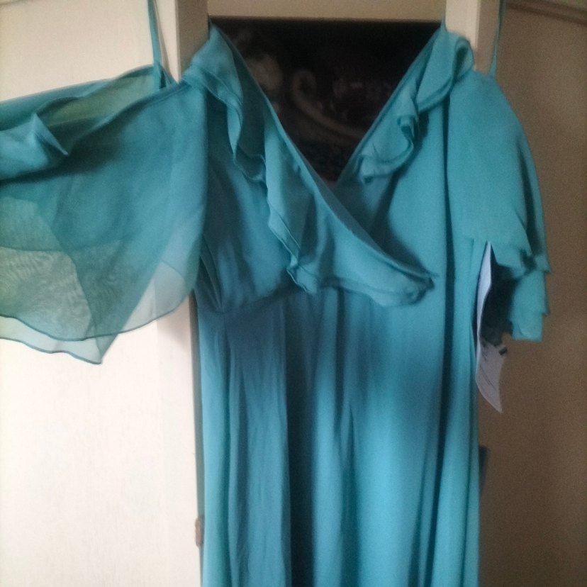 Turkuaz Uzun Drapeli Kadın Abiye - Görsel 2