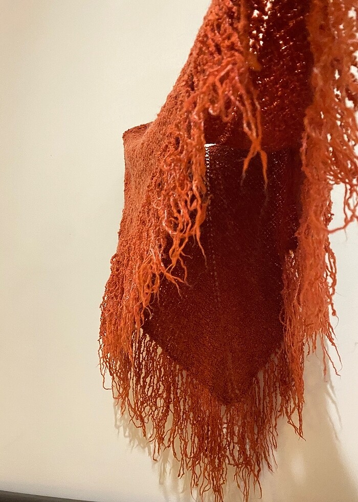 Kiremit renk örgü panço - Görsel 4