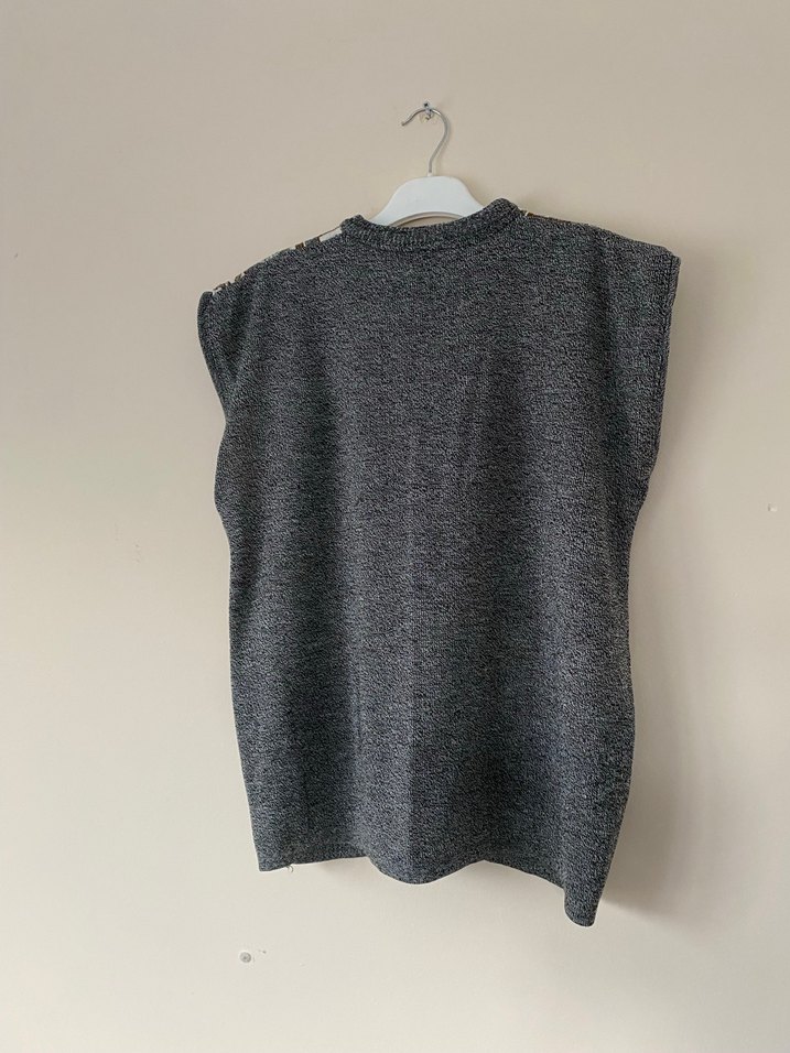 Bohem Desenli Gri Örme Kadın Süveter - Görsel 2