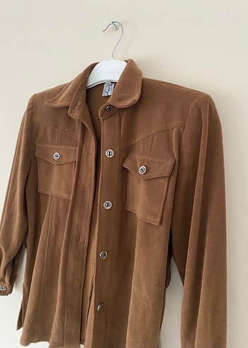 Düğmeli Kahverengi Kadın Süet Gömlek - Görsel 2