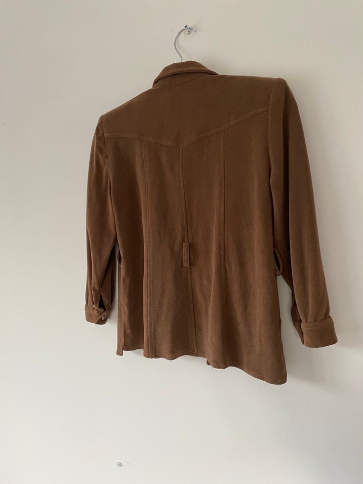 Düğmeli Kahverengi Kadın Süet Gömlek - Görsel 3