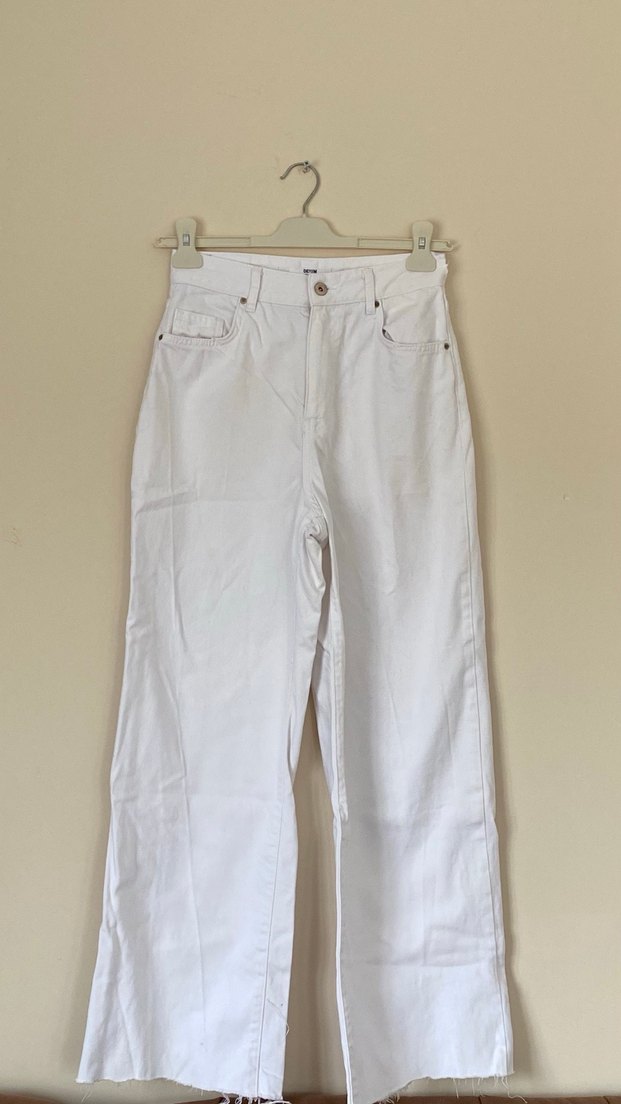 Bershka Beyaz Geniş Paça Kot Kadın Pantolon - Görsel 3