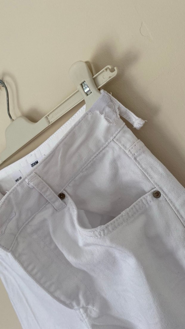 Bershka Beyaz Geniş Paça Kot Kadın Pantolon - Görsel 5