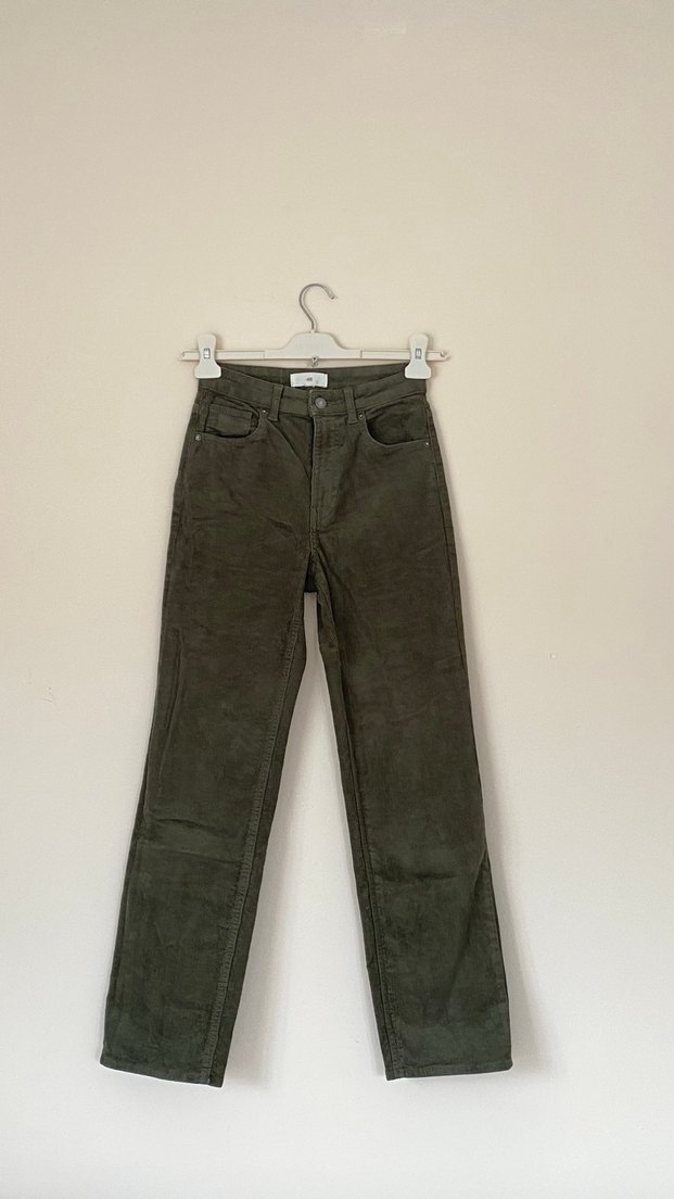 Asker yeşili kadife H&M Basic pantolon - Görsel 2