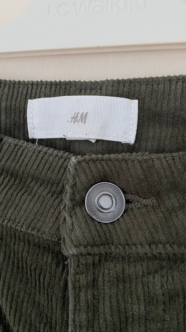 Asker yeşili kadife H&M Basic pantolon - Görsel 4