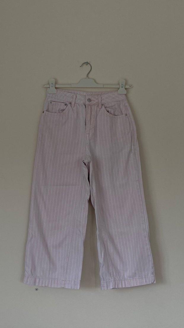 Pembe Çizgili Kadın Kot Pantolon - Görsel 2