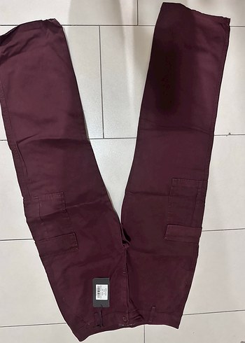 Bordo Kadın Kumaş Cargo Pantolon Midi Boy