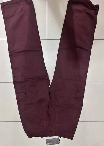 Diğer Bordo Kadın Kumaş Cargo Pantolon Midi Boy