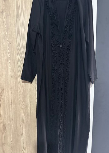 Diğer Uzun Kollu Siyah Fırfırlı Kadın Abaya Takım