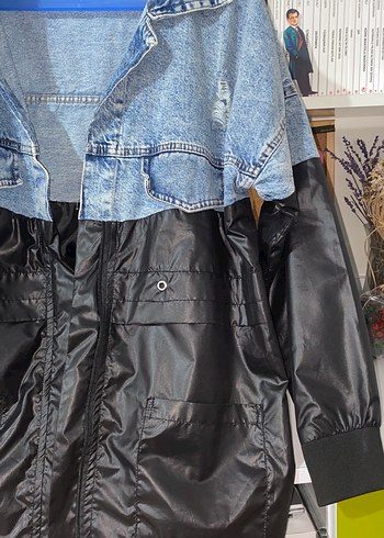 Fermuarlı üstü kot altı parlak deri görünümlü kumaş - Görsel 2