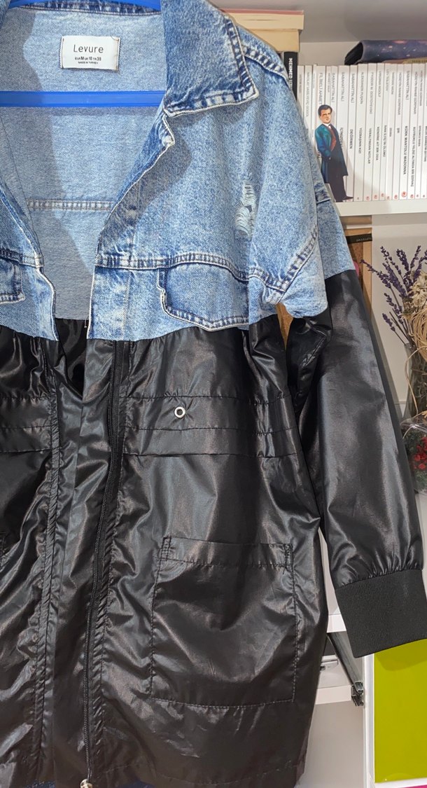 Fermuarlı üstü kot altı parlak deri görünümlü kumaş - Görsel 2