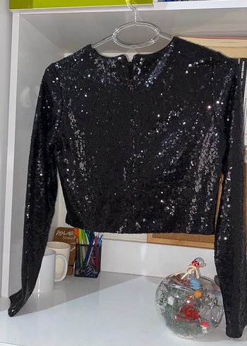 Siyah Parlak Uzun Kollu Bluz - Görsel 2