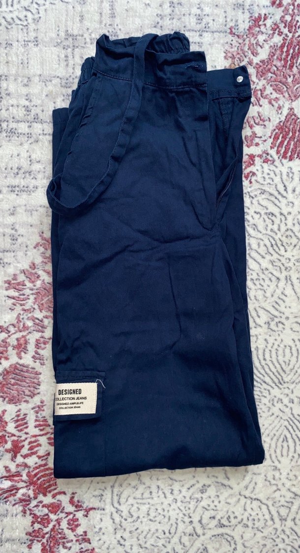 Lacivert Kadın Bol Kesim Midi Kot Pantolon - Görsel 3