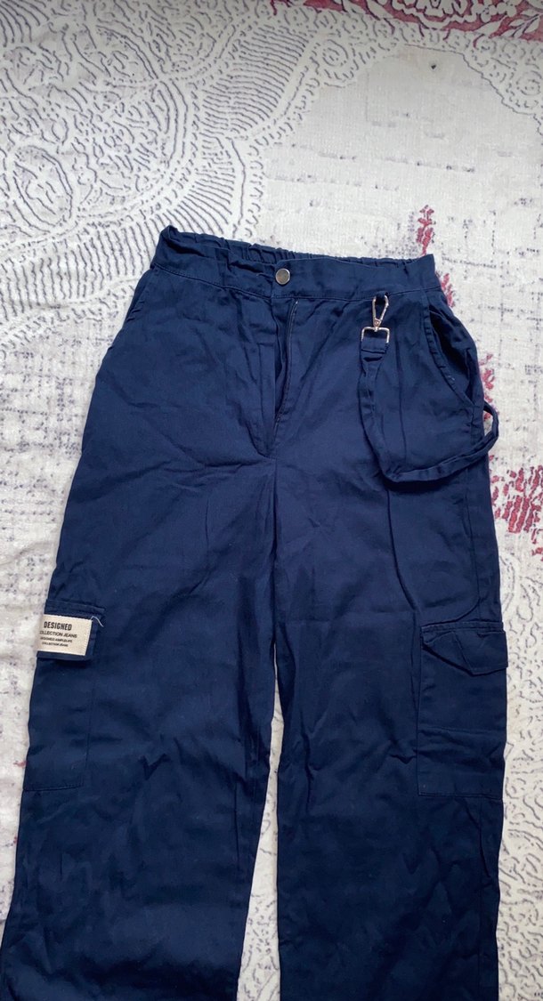 Lacivert Kadın Bol Kesim Midi Kot Pantolon - Görsel 2