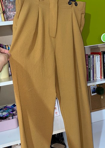 Bej Düğmeli Kadın Midi Kumaş Pantolon - Görsel 2