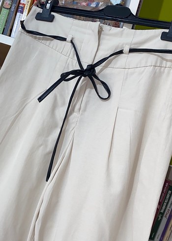 Bej Kemerli normal kesim Kadın Kumaş Pantolon - Görsel 3