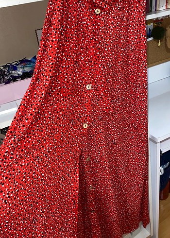 Bohem Kırmızı Uzun Desenli Kadın Elbise - Görsel 4