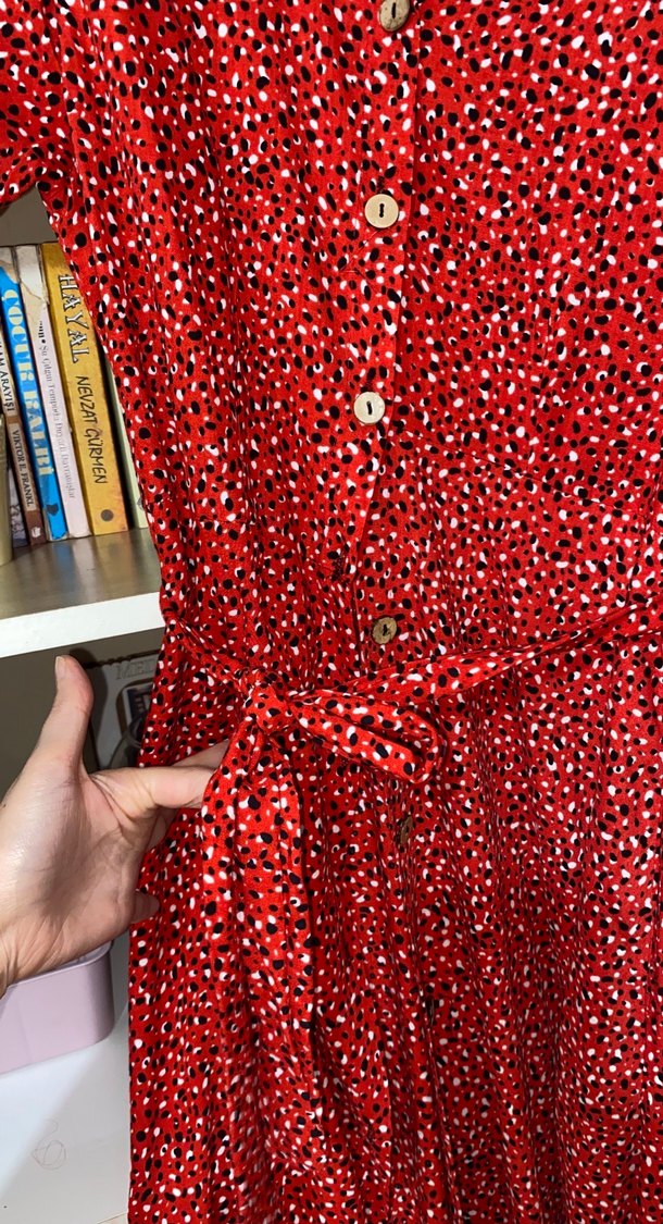 Bohem Kırmızı Uzun Desenli Kadın Elbise - Görsel 3