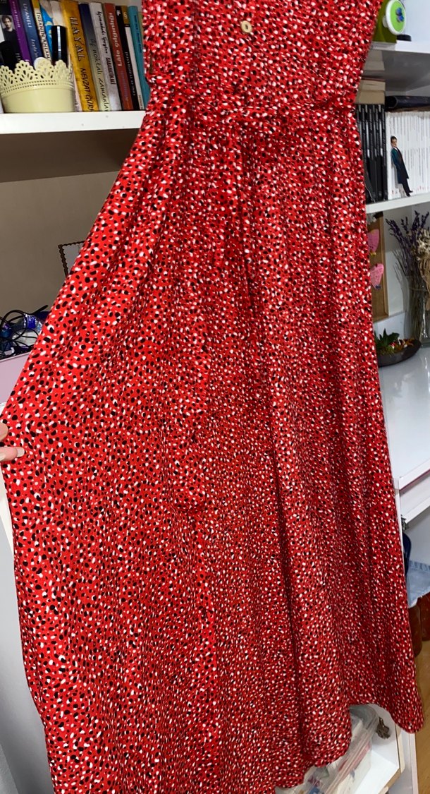 Bohem Kırmızı Uzun Desenli Kadın Elbise - Görsel 2