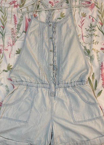 Kızlar İçin Gri Düğmeli Denim Tulum - Görsel 2