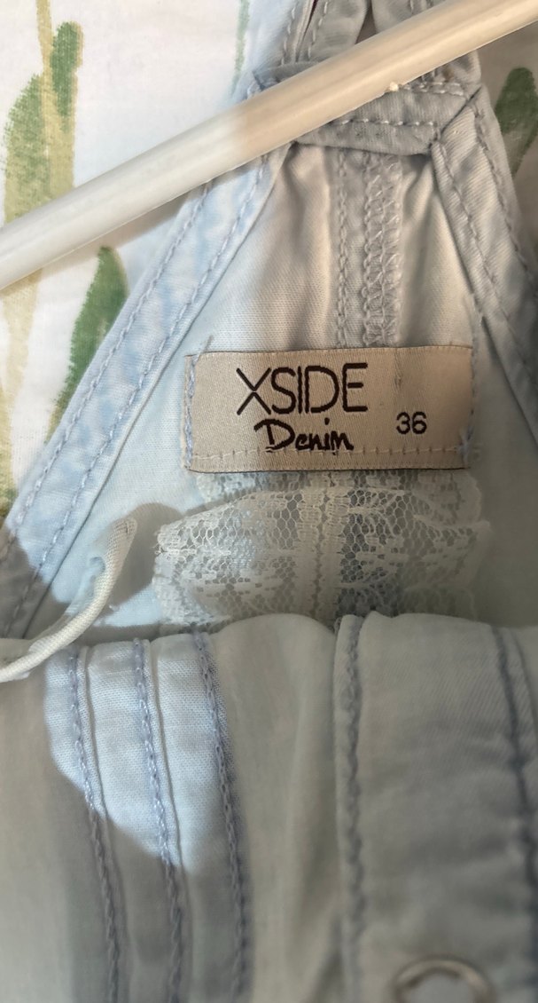 Kızlar İçin Gri Düğmeli Denim Tulum - Görsel 4