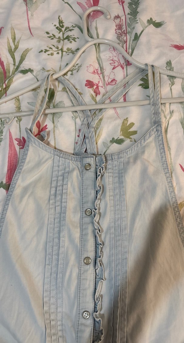 Kızlar İçin Gri Düğmeli Denim Tulum - Görsel 3