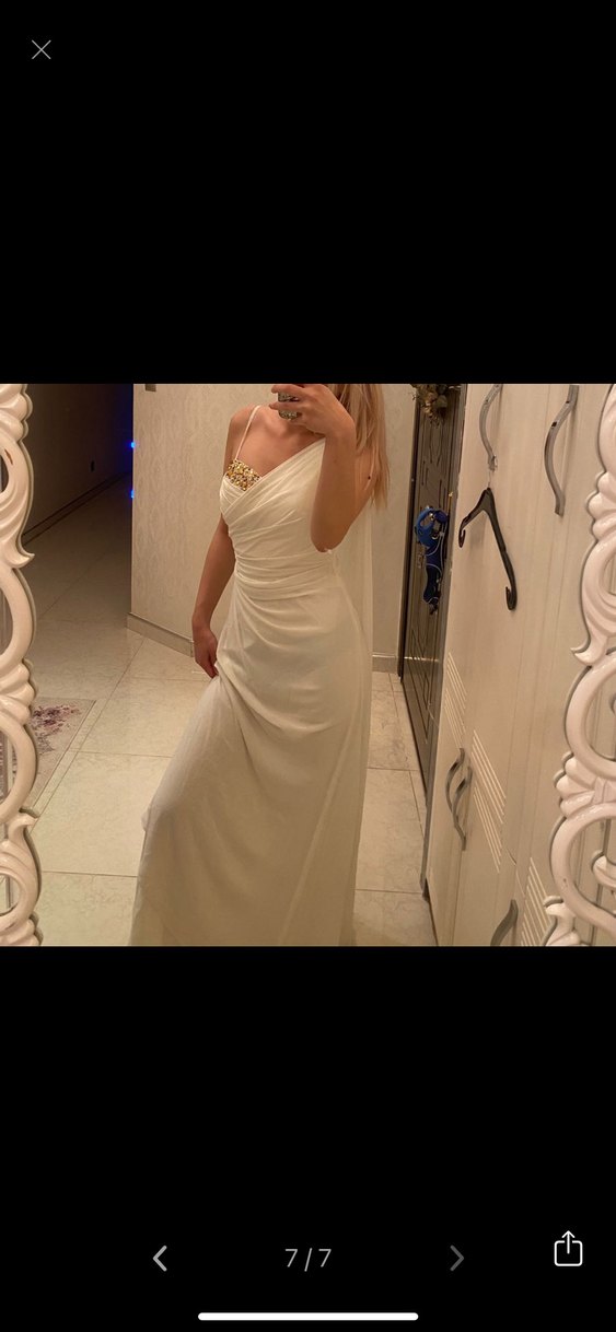 Beyaz Drapeli Uzun Abiye Elbise - Görsel 4