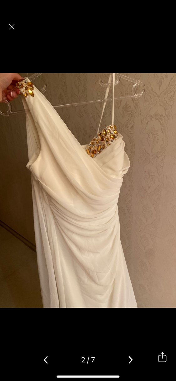 Beyaz Drapeli Uzun Abiye Elbise - Görsel 2