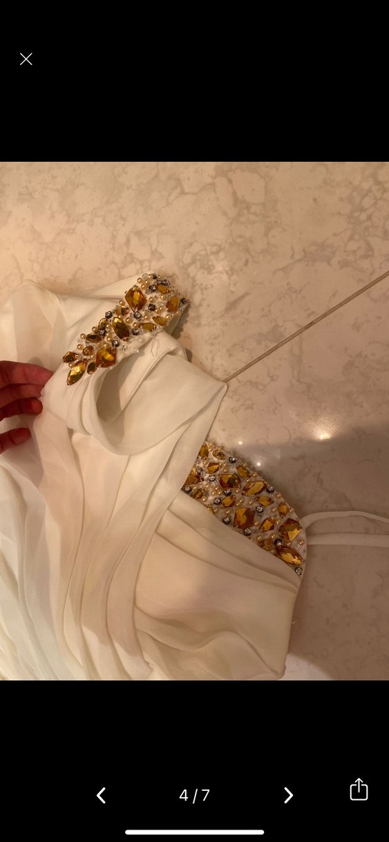 Beyaz Drapeli Uzun Abiye Elbise - Görsel 3