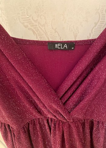 Bordo V Yaka Drapeli Midi Abiye Elbise - Görsel 3