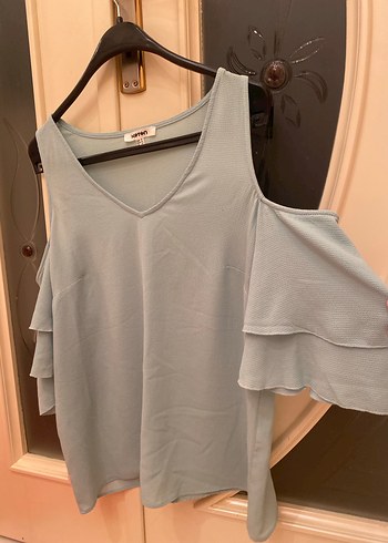 Koton Turkuaz Salaş Omzu Açık Kadın Bluz - Görsel 4